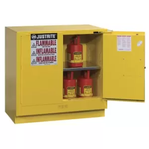 Image of Justrite Small FM safety cupboard, base cupboard, double doors, self-closing, yellow