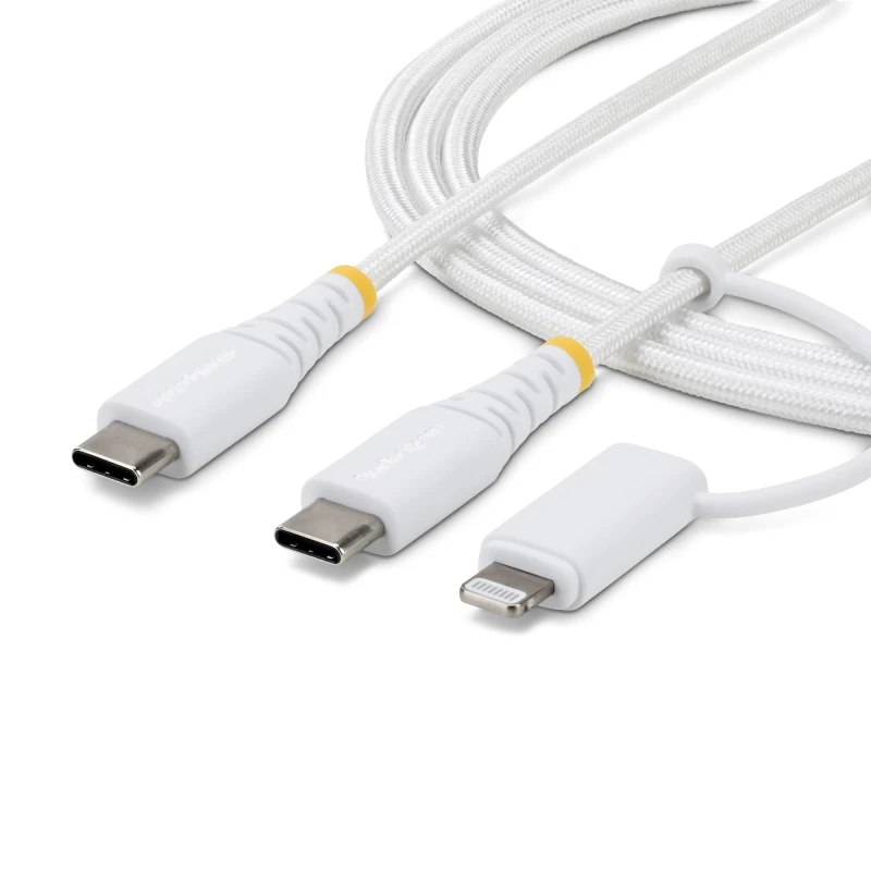 Image of StarTech.com 2m (6ft) 2-in-1 Rugged USB-C Charging Cable with Lightnin