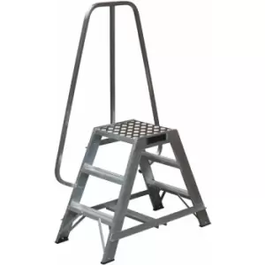 Image of Loops - 0.7m Heavy Duty Double Sided Fixed Step Ladders Safety Handrail & Wide Platform