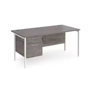 image of Maestro 25 straight desk 1600mm x 800mm with 2 drawer pedestal - white H-frame leg and grey oak top