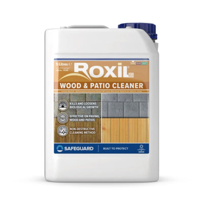 Image of Roxil 100 Green Mould, Algae & Lichen Remover (5L) - Cleaner For Patio, Decking, Fence & Paving. Biocidal Action For Outdoor Wood