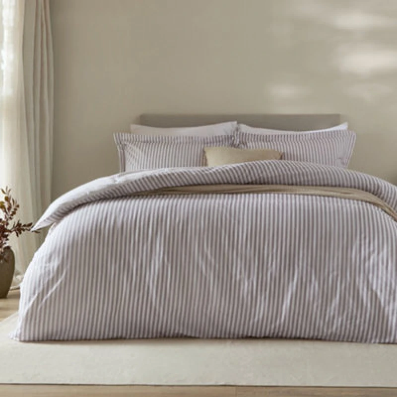 Image of Yard Hebden Striped Cotton Duvet Cover Set, Mauve, Super King