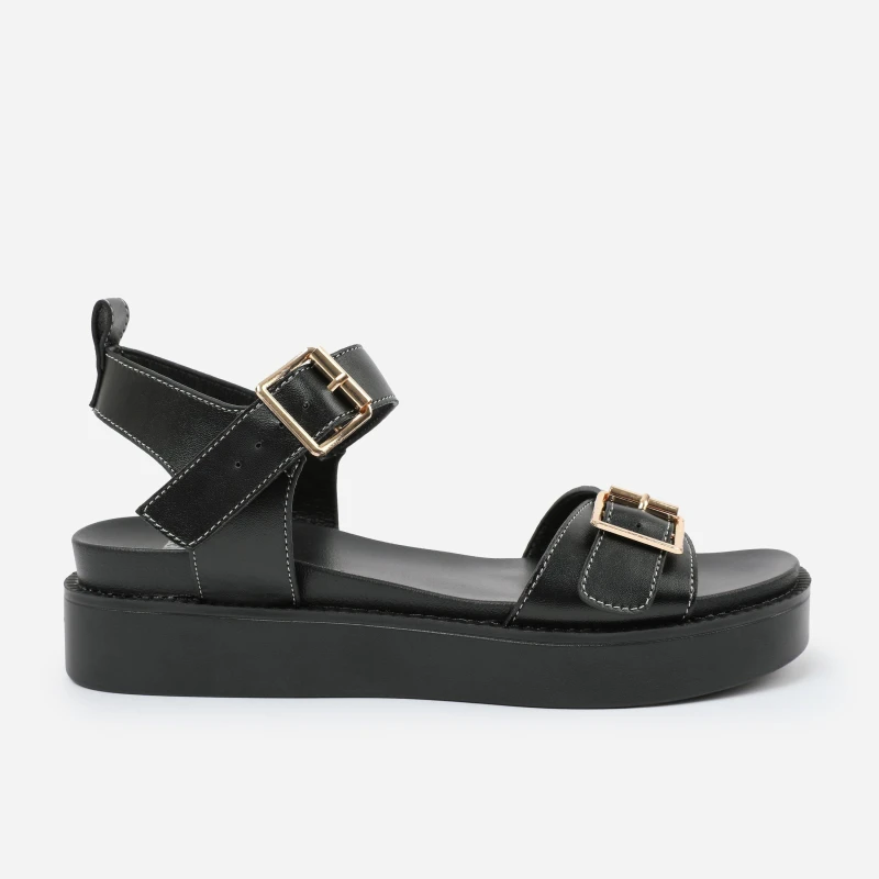 Image of Where's That From 'Kavia' Double Buckle Strap Platform Sandals Black