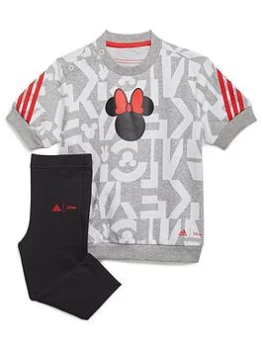 Image of Adidas Younger Girls Minnie Mouse Tee & Legging Set, Grey/Red, Size 18-24 Months, Women