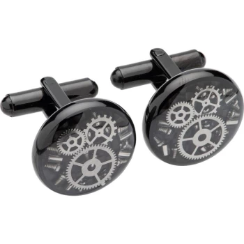 image of Unique & Co. Steel Cufflinks with Black Carbon Fibre and Black IP Plating