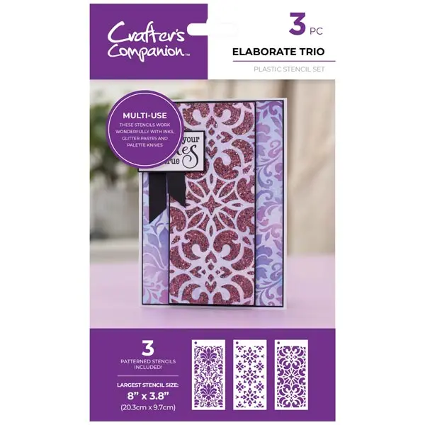 image of Crafter's Companion Pattern Stencil Set Elaborate Trio Backgrounds Set of 3 8 x 3.8in