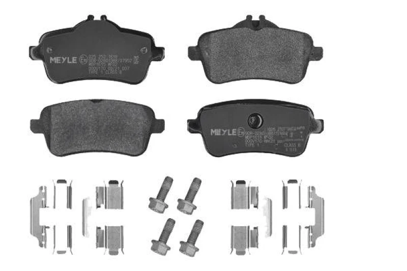 Image of MEYLE 025 252 1618 Brake pad set Rear Axle, prepared for wear warning indicator, with accessories, Original Quality, with anti-squeak plate Brake Pad