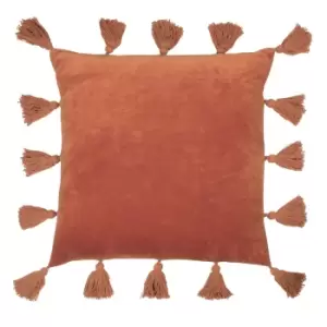 Image of Medina Velvet Tasselled Cushion Rust