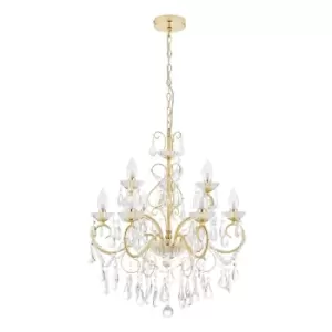 image of Spa Vela 9 Light Chandelier Crystal Glass and Satin Brass