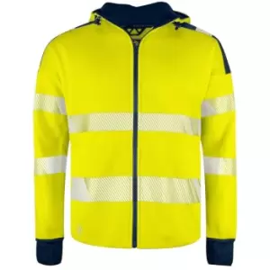 image of Projob Mens Hi-Vis Long Cuff Hooded Jacket (L) (Yellow/Navy) - Yellow/Navy