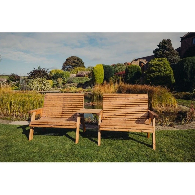 Image of Churnet Valley Garden Furniture Ltd Valley 2 Bench Set with Tray - Fully Assembled - Set of Cushions Inc in Brown Brown Unisex