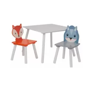 Image of Kids Fox and Squirrel Table and 2 Chairs Set - Orange, Grey, White