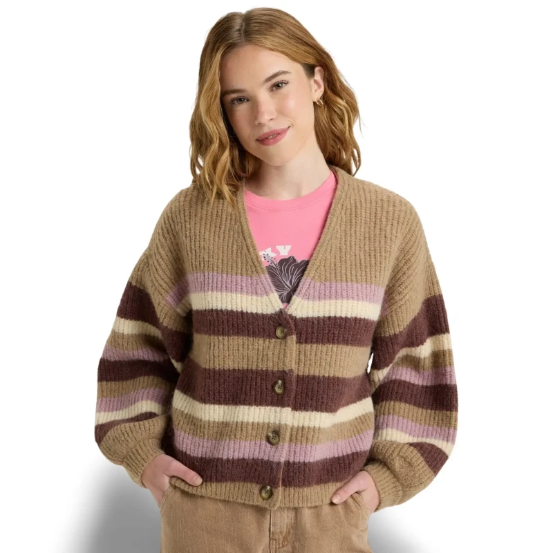 Image of Roxy Womens cardigan Roxy Marble Tiles Stripe Marron Female L