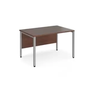 image of Office Desk 1200mm Rectangular Desk With Bench Leg Walnut Tops With Silver Frames 800mm Depth Maestro 25