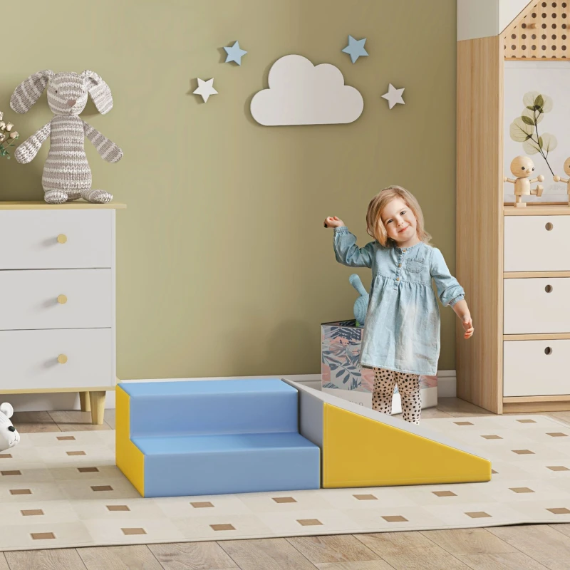 Image of Homcom 2 Piece Soft Play Set For Toddler Climb And Crawl, Grey 3D0-002V02MX