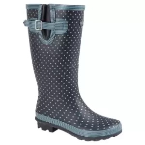 Image of Stormwells Womens/Ladies Polka Dot Wellington Boots (8 UK) (Pale Blue Polka Dot/Navy)