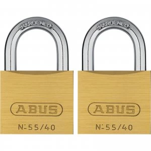 image of Abus 55 Series Basic Brass Padlock Pack of 2 Keyed Alike 40mm Standard