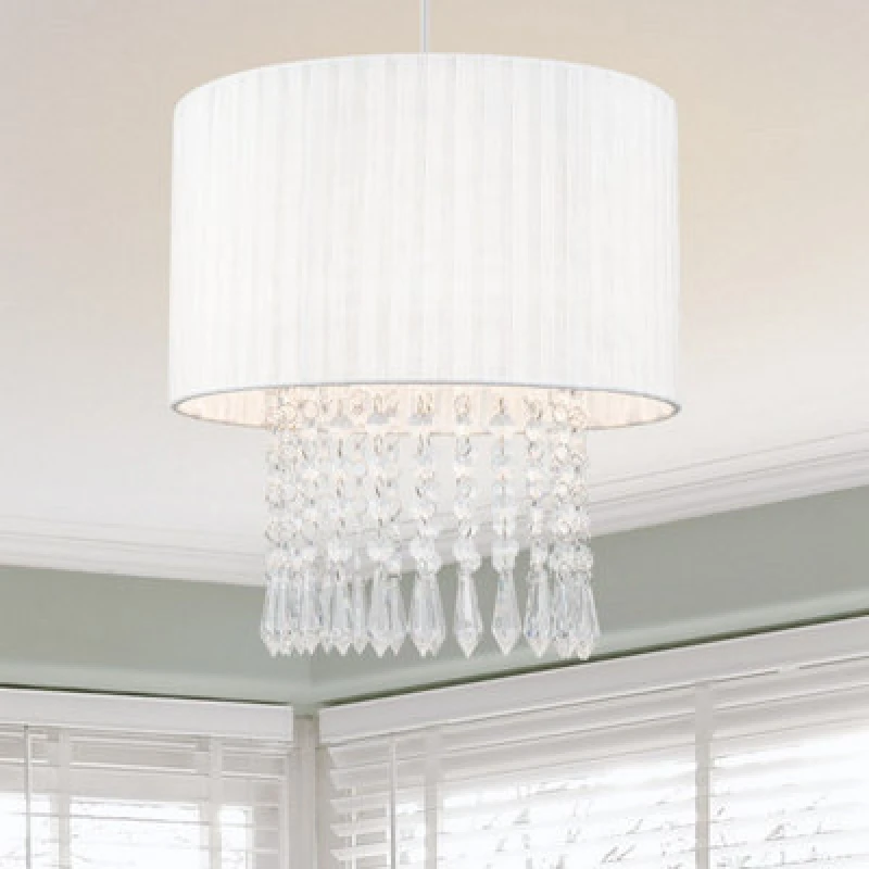 Image of Cosylyte Winni Beaded Voile Easyfit Modern Lamp Shade - Cream White