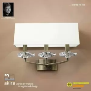 image of Akira wall light with 3-light switch E14, antique brass with cream shade