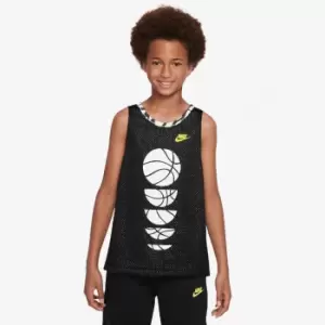 image of Nike Kids Nk Culture Of Basketball Reversible Jersey Kids, Black/White/Opti Yellow, Unisex, Jerseys, DX5515-010