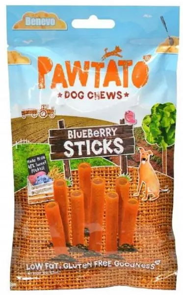 image of Benevo Pawtato Blueberry Sticks Dog Treats 120g