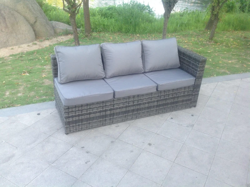 Image of Fimous 3 Seater Single Arm Rest Rattan Lounge Sofa Patio Outdoor Garden Furniture Left Side Dark Grey