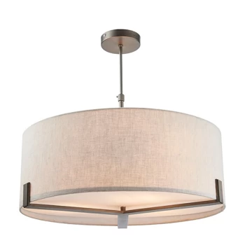 image of Hayfield Cylindrical Pendant Brushed Bronze Effect Plate & Natural Linen 3 Light Dimmable IP20 - E27