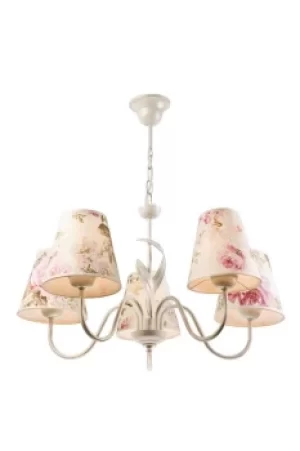 Image of Aleksis Multi Arm Pendant Ceiling Light With Fabric Shades, White, 5x E27