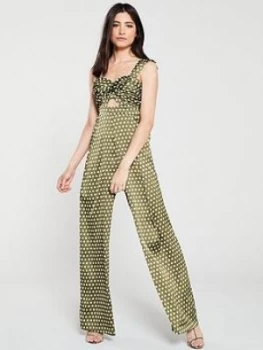 image of U Collection Forever Unique Spot Jumpsuit With Keyhole - Green