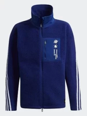 Image of Boys, adidas Arkd3 Warm 3-stripes Fleece Track Top, Black/White, Size 11-12 Years