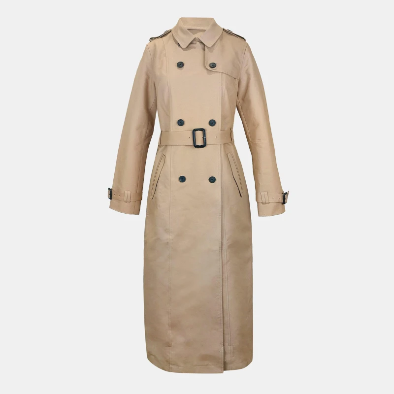 Image of Jack Wills Womens JW Maxi Trench Water Resistant Cotton Long Sleeve Short Puffer Jacket Stone female 8 (XS)