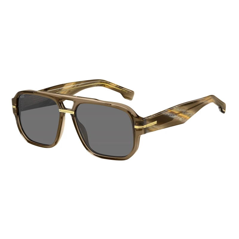 Image of Boss Mens Rectangular Round Sunglasses Brown male 57 cm
