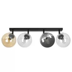 Image of Emibig Tofi Black Globe Ceiling Spotlight Bar with Clear, Graphite, Amber Glass Shades, 4x E14