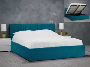 Image of LPD Berlin 4ft Small Double Teal Velvet Upholstered Fabric Ottoman Bed Frame