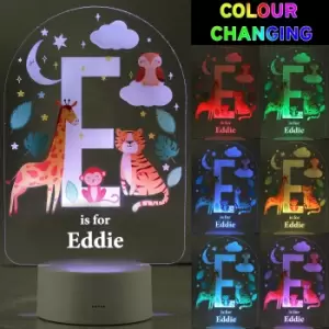 image of Personalised Animal Alphabet Colour Changing Night LED Light White