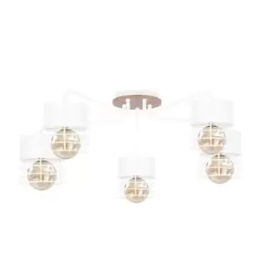 Image of Casa Multi Arm Semi Flush Ceiling Light White, Wood, 70cm, 5x E27