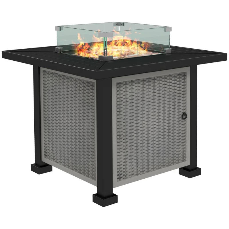 Image of Outsunny Propane Gas Fire Pit Table w/ Wind Screen, Grey 842-252V01GY