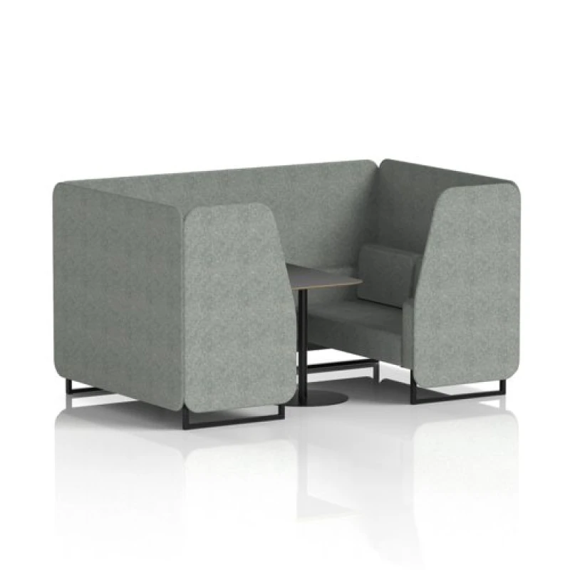 Image of Brixworth 4 Seater Office Booth with Front Panel - Black Legs and Black Table with Black Leg in Rivet Fabric - Prime Panels and Sofa