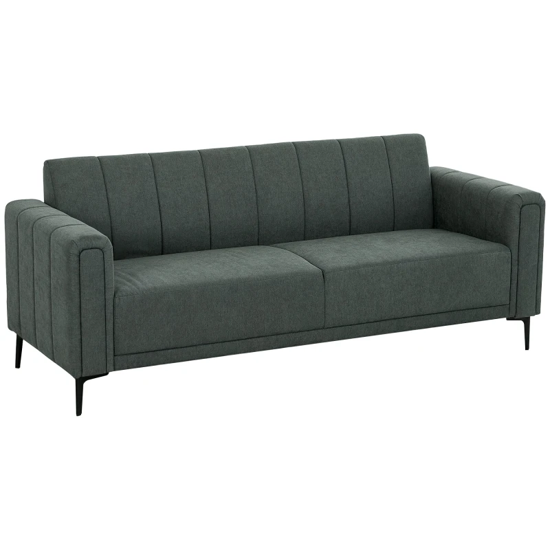 Image of HOMCOM 3 Seater Sofa, Modern Fabric Couch with Channel Tufted, Grey Dark Grey