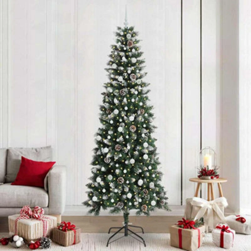 Image of vidaXL Artificial Christmas Tree with 300 LEDs, White Balls Green 96 x 96 x 240 cm, Green 3395847
