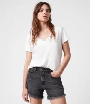 Image of AllSaints Womens Cotton Regular Fit Emelyn Tonic Short Sleeve T-Shirt, White, Size: XS