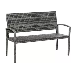 Image of Outsunny Patio Rattan 2 Seater Garden Bench Wicker Weave Love Seater Armchair Furniture Outdoor Garden Conservatory Chair Grey