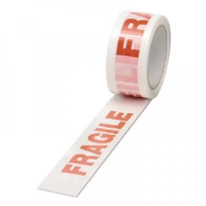 Image of Ambassador White Red Polypropylene Fragile Printed Tape 50mmx66m Pack of 6 PPP-
