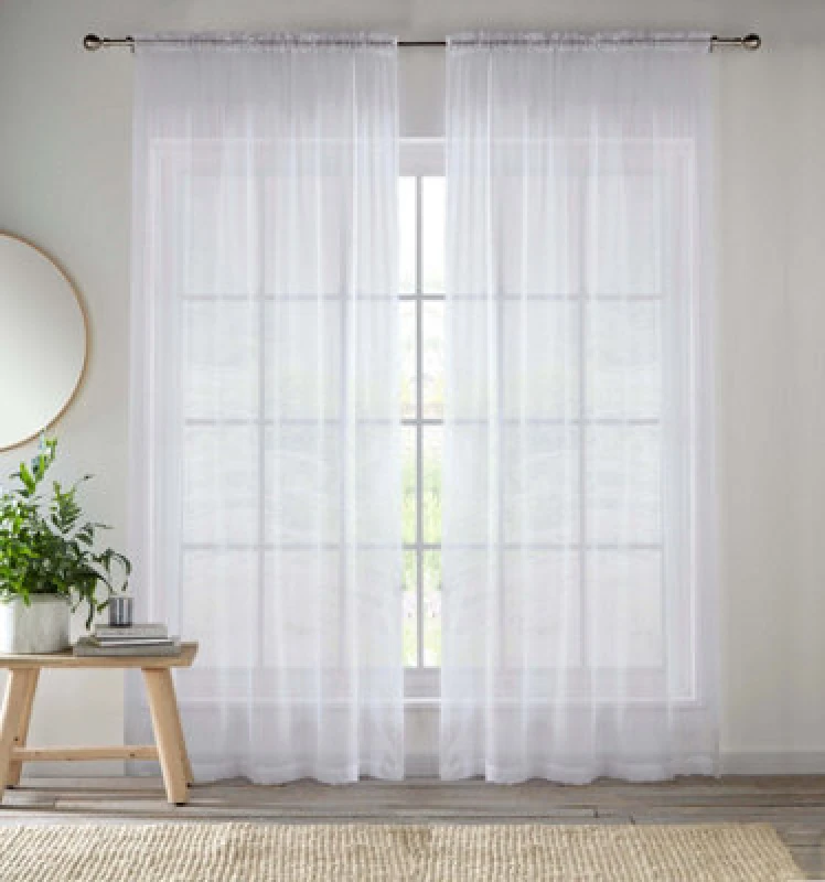 Image of Tyrone Textiles 57x72" White Sheer Pair of Plain Woven Voile Slot Top Curtain Panels (145x183cm), White CRY01PA72-PAIR