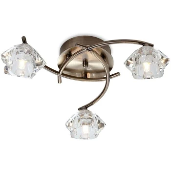 image of Firstlight Clara - 3 Light Flush Multi Arm Ceiling Light Antique Brass, Clear Glass, G9