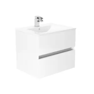 image of Newland 600mm Double Drawer Ceramic Basin Unit - White Gloss