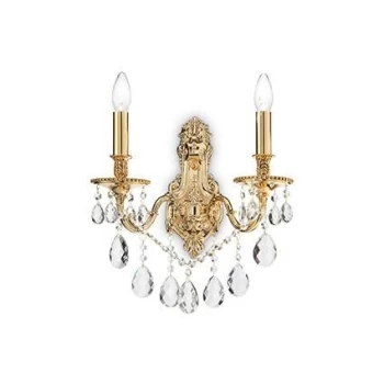 image of Gioconda 2 Light Indoor Candle Wall Light Gold with Crystals, E14