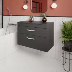 Image of Nuie - Athena Wall Hung 2-Drawer Vanity Unit and Worktop 800mm Wide - Gloss Grey