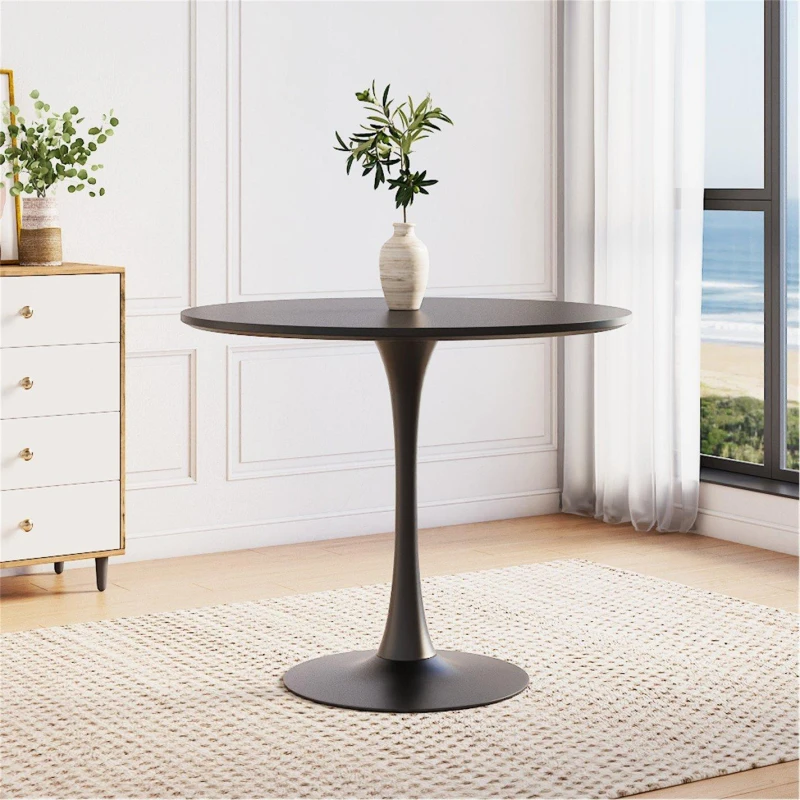 Image of Kabinet UK Modern Round Wooden Table with Base Black unisex One Size