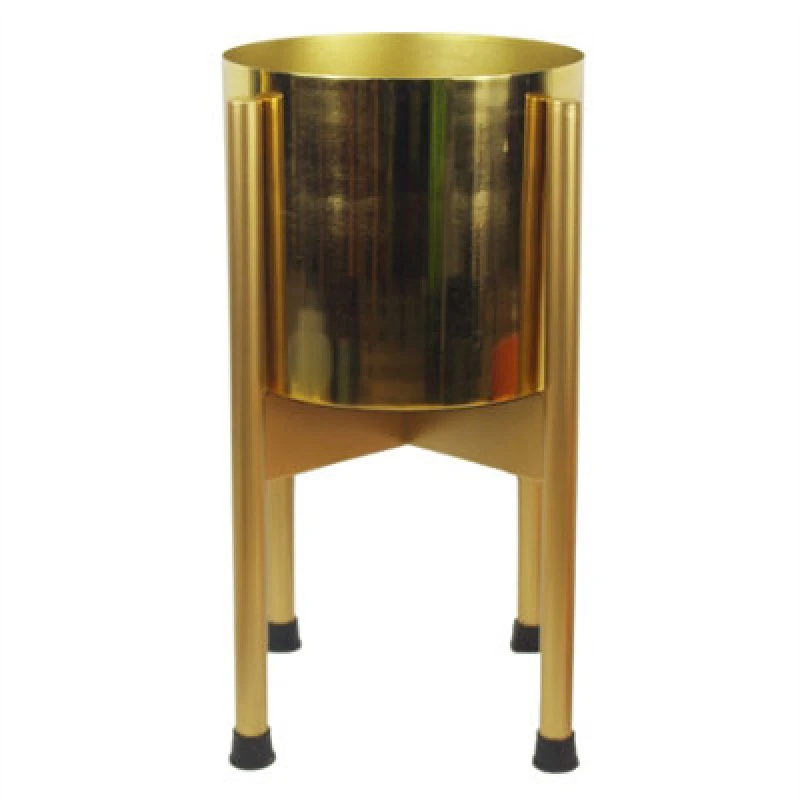 Image of Leaf Medium Gold Stand With Gold Metal Planter 38.5Cm X 18Cm